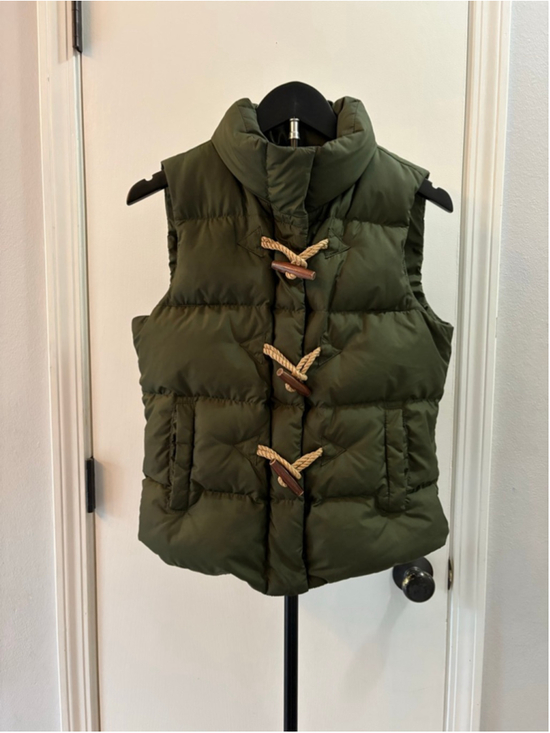 J.CREW Jackets & Blazers - J.Crew Down Puffer Vest Women's XS Olive Green Wood Rope Toggle Full Zi